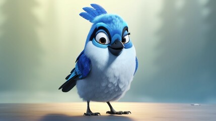 A cute cartoon blue jay character Ai Generative