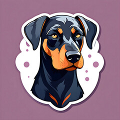 cute cartoon sticker art design of a doberman pinscher (dobermann) dog puppy with golden eyes