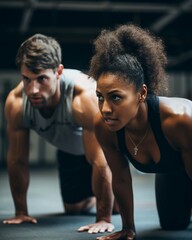 Fototapeta na wymiar Fitness couple in the gym