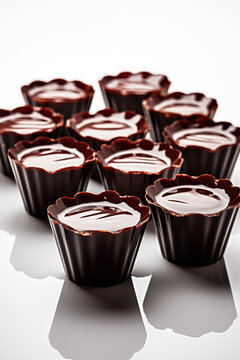Ginga liquor in small chocolate cups on the white background