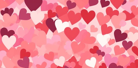 Red love heart seamless pattern illustration. Cute romantic pink hearts background print. Valentine's day holiday backdrop texture, romantic wedding design