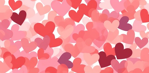 Red love heart seamless pattern illustration. Cute romantic pink hearts background print. Valentine's day holiday backdrop texture, romantic wedding design