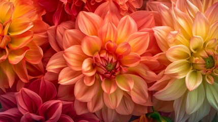 Tropical dahlias in a burst of warm and inviting colors generative ai