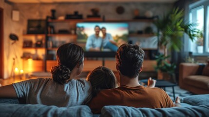 A family watching television and spending quality time together in a cozy living room.