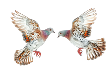 Beautiful Two Speckled Pigeon Flying Face To Face On Transparent Background