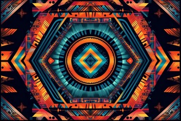 Colorful abstract geometric background with tribal ethnic ornament and scarf design frame. Generative AI