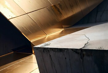 backgrounds and textures with exposed concrete, design, gold, abstract, space. Generative AI.	