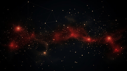 Dark night sky with bright stars and sparkling constellations with a red cloud - Astronomy, astrology, and zodiac signs