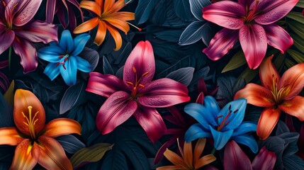 Fototapeta premium Tropical lily flowers in a variety of captivating colors generative ai