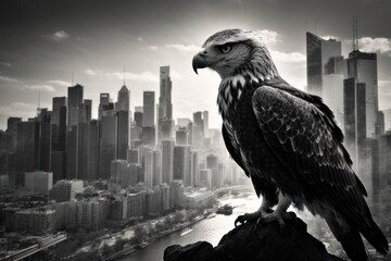 Fototapeta premium Soaring Eagle Illustration: A majestic bald eagle gracefully glides through the sky, captured in a stunning wildlife vector illustration