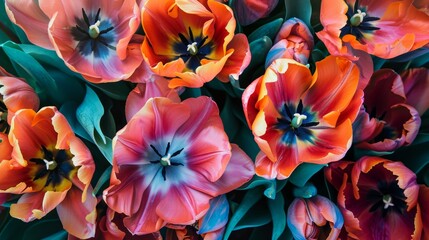 Tropical tulip flowers with a burst of lively colors generative ai - obrazy, fototapety, plakaty