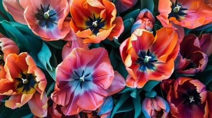 Papier Peint photo Orange Tropical tulip flowers with a burst of lively colors generative ai