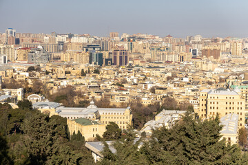 Fototapeta na wymiar Baku, Azerbaijan, January 1st, 2024: Baku Panoramic View, Upland park