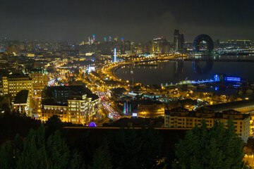 Fototapeta premium Baku, Azerbaijan, January 1st, 2024: Baku Panoramic View, Upland park