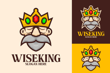 Wise Old Crown King Head Mascot Logo Design