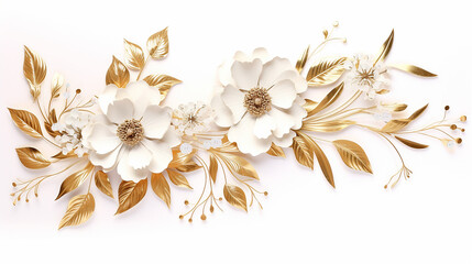 Golden flower frame wedding isolated white background