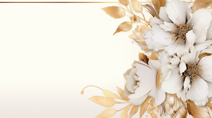Flower wedding frame background with gold and white flowers.