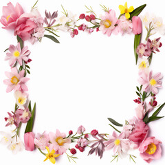 Fototapeta na wymiar frame of plant and flowers with spring theme