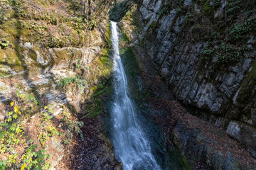 Qabala, Azerbaijan - January 2nd, 2024: Yeddi Gozel Waterfall