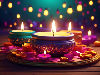 happy diwali indian traditional oil lamps