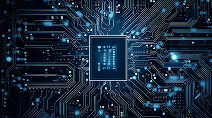 Fototapeta premium Silicon Synapses Intricate Labyrinth of a CPU, Network of intricate electronic circuits and pathways, illuminated by blue light