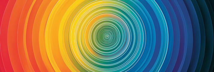concentric circles in radiant hues converge to shape a dynamic rainbow background, generative AI