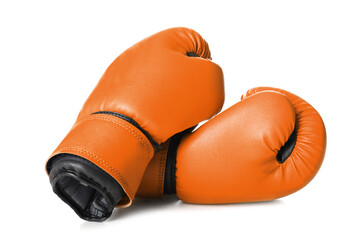 Pair of orange boxing gloves isolated on white