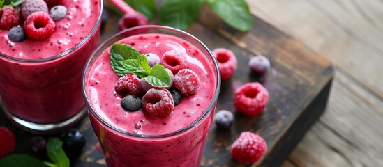 Frozen red berry smoothie in a glass, perfect for a nutritious morning meal. - Powered by Adobe