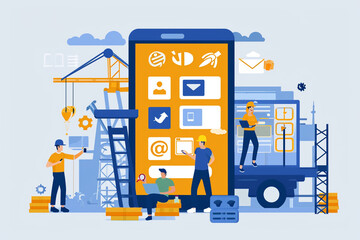 Illustration of mobile application development process, IT, tech illustration