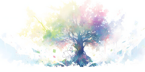 Obraz na płótnie Canvas A simple watercolor artwork of a tree on a canvas