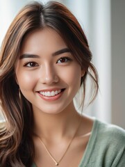 Naklejka premium Attractive and confident smiling young Asian woman close up portrait
