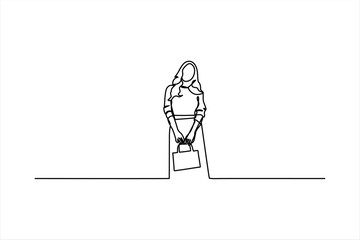 Obraz premium continuous line vector illustration design of woman going shopping
