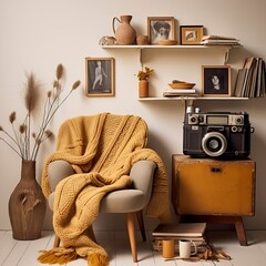 Creative Nook with Vintage Camera and Cozy Knits
