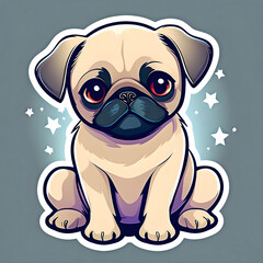cute cartoon sticker art design of a sitting pug dog puppy