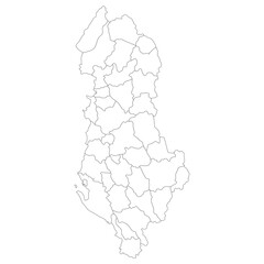 Albania map. Map of Albania in administrative provinces in white color