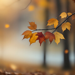 Fall Leaves on a Branch and blurred background - generated by ai
