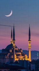 Naklejka premium Crescent Moon Over Illuminated Mosque