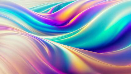 Obraz premium Abstract gradient holographic Iridescent flowing waves textured background design 