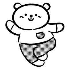 かわいいクマのキャラクター　手描きイラスト素材　線画