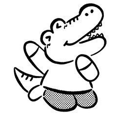 かわいいワニのキャラクター　手描きイラスト素材　線画