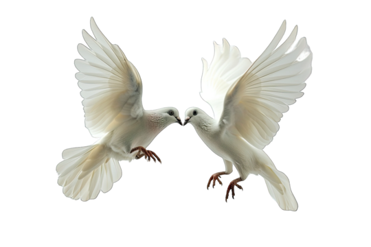 Beautiful Two Pied Imperial Pigeon Flying Face To Face On Transparent Background