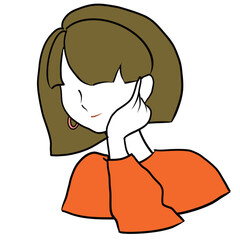 頬に手を当ててほほ笑む女性のイラスト