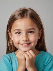 Fototapeta premium smiling little girl with hands on chin