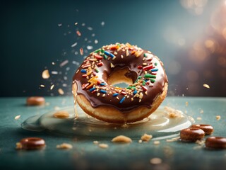 Delicious glazed doughnut, cinematic food photography, studio lighting and background