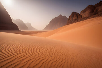Fototapeta na wymiar The wind raises the dust in the Wadi Rum desert.