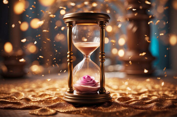 Red heart flowing in hourglass on a background - Time for love concept