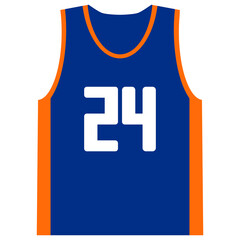 Basketball jersey in blue, orange and white colors
