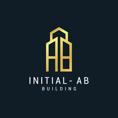 Vector luxury letter a and b building with gold color logo template