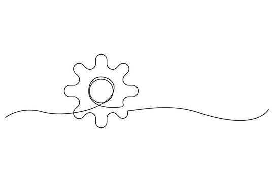 recommend clip art: Single line drawing with gear. One continuous line of gear wheel. Vector illustration. EPS 10.