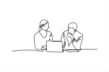 continuous line vector illustration design of people sitting while chatting